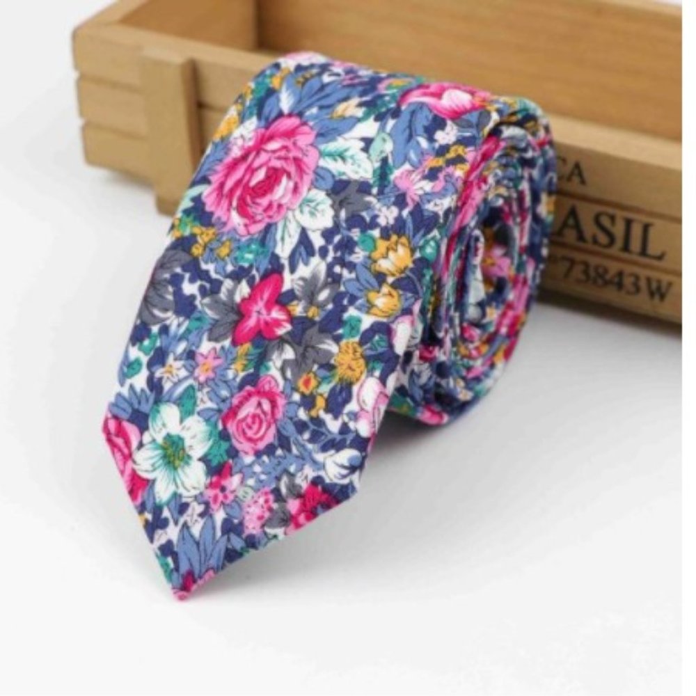 Men's Navy Blue & Red Floral Tie. Gift for him.